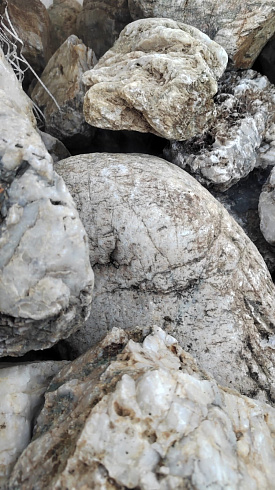 Kamenclub.ru: Кварцевый валунчик фр.100-300 мм.  купить в Московской области кварц белый, бежевый молочный рыжий крупный природный камень галечник 7850 руб/т   фото КАМЕНЬ КЛУБ