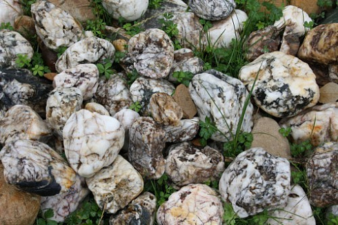 Kamenclub.ru: Кварцевый валунчик фр.100-300 мм.  купить в Московской области кварц белый, бежевый молочный рыжий крупный природный камень галечник 7850 руб/т   фото КАМЕНЬ КЛУБ